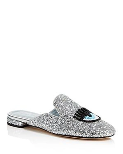 Shop Chiara Ferragni Women's Sabot Embellished Glitter Mules In Silver