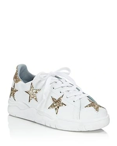 Shop Chiara Ferragni Leather & Glitter Star Low Top Lace Up Sneakers In White/gold