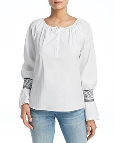Shop Marled Smocked-sleeve Top In White