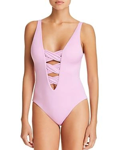 Shop Soluna Solids Crisscross Plunge One Piece Swimsuit In Rosy Pink