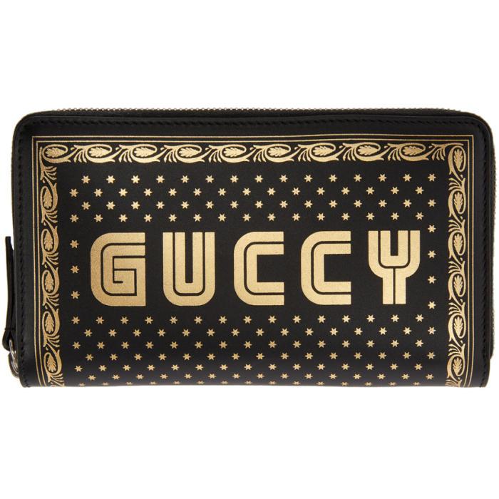Gucci Black Sega Guccy Zip Wallet In 