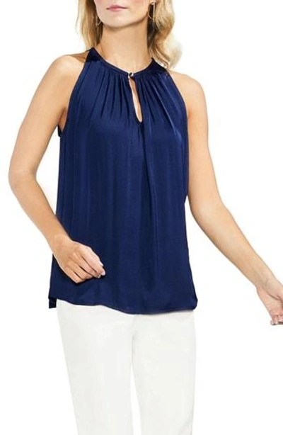 Shop Vince Camuto Rumpled Satin Keyhole Top In High Tide