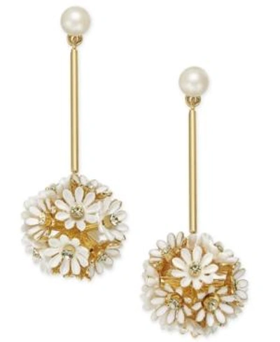 Shop Kate Spade New York Gold-tone Crystal & Imitation Pearl Flower Linear Drop Earrings In White Multi