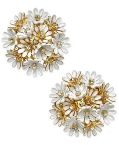 Shop Kate Spade New York Gold-tone Crystal & Imitation Pearl Flower Cluster Stud Earrings In White Multi