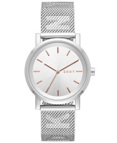 Shop Dkny Women's Soho Stainless Steel Mesh Bracelet Watch 34mm, Created For Macy's In Silver