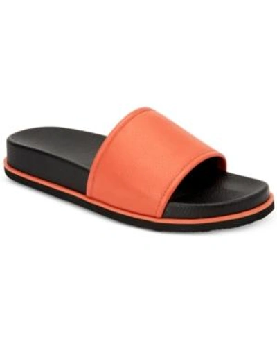 Shop Calvin Klein Men's Mackee Tumbled Smooth Leather Slides Men's Shoes In Sunset Orange