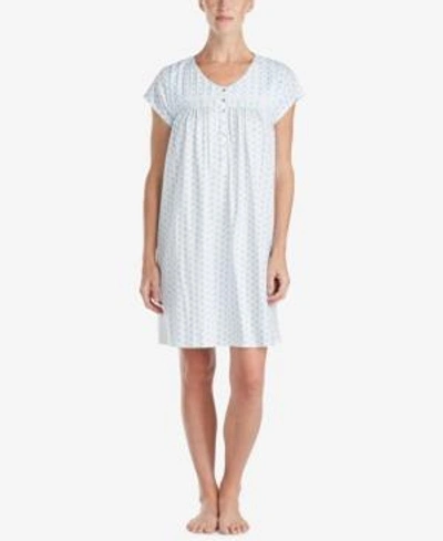 Shop Eileen West Cotton Button-front Nightgown In Blue Geo