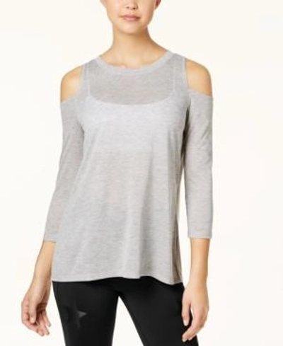 Shop Calvin Klein Performance Split-back Cold-shoulder Top In Pearl Grey Heather