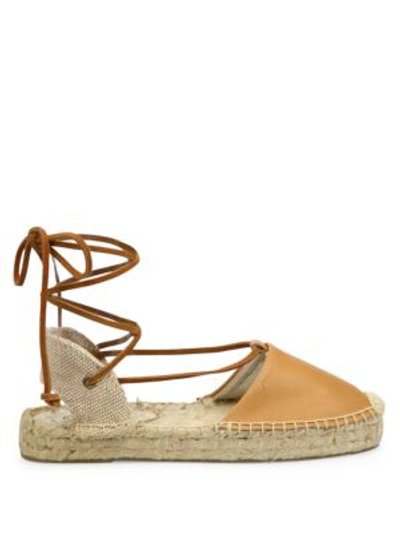 Soludos Leather Lace-up Espadrilles In Black