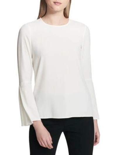 Shop Calvin Klein Pleated Bell-sleeve Top In Blush