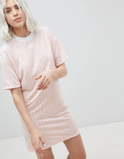 Adidas Originals Woman Embroidered Slub Jersey T-shirt Dress Baby Pink |  ModeSens