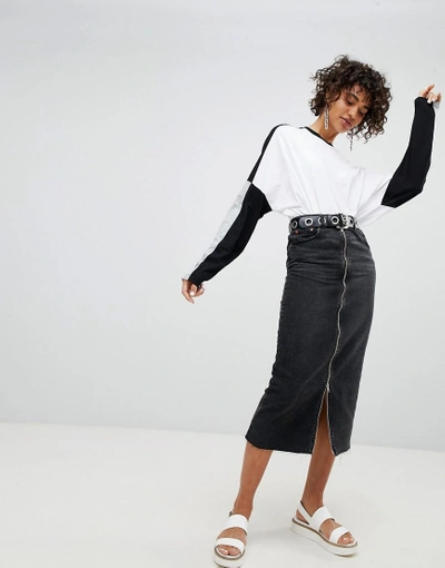 Shop Cheap Monday Denim Skirt With Exposed Zip - Black