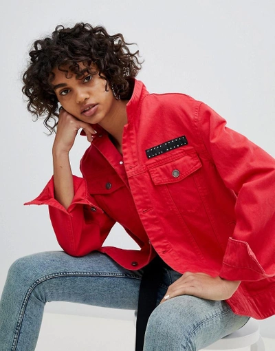 Shop Cheap Monday Oversized Denim Jacket With Logo Label - Red