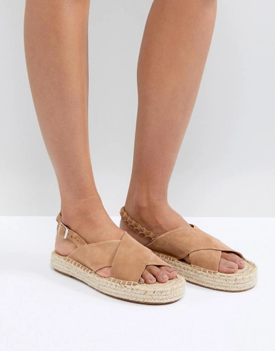 Shop Suncoo Cross Front Flat Sandals In Suede - Brown