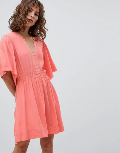 Shop Suncoo Skater Dress With Flutter Sleeve - Pink