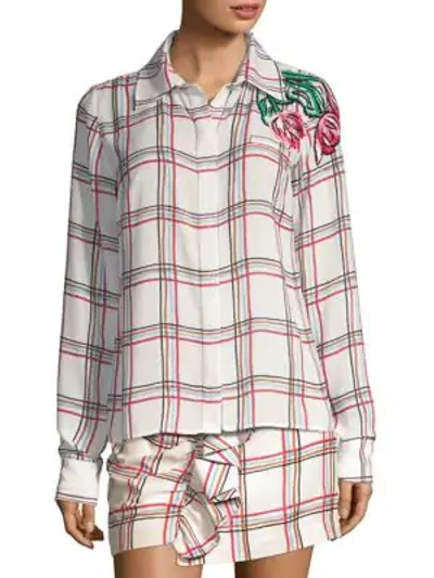 Shop Patbo Embroidered Button-front Blouse In White Plaid