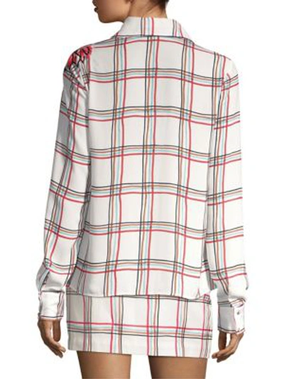 Shop Patbo Embroidered Button-front Blouse In White Plaid