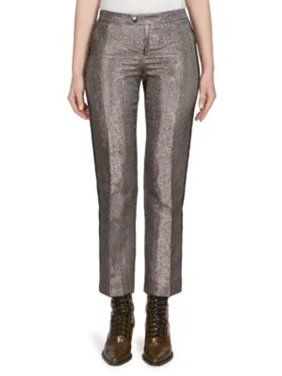 Shop Chloé Lame Mid-rise Trousers In Greyish Brown