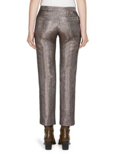 Shop Chloé Lame Mid-rise Trousers In Greyish Brown