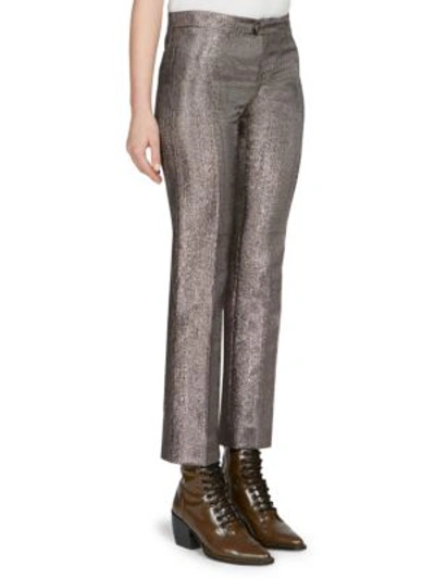 Shop Chloé Lame Mid-rise Trousers In Greyish Brown