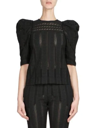 Shop Chloé Embroidered Puff-sleeve Top In Black