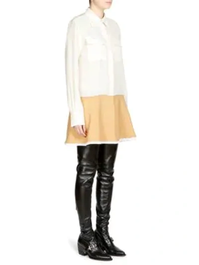 Shop Chloé Long-sleeve Two-tone Dress In Butter Cream