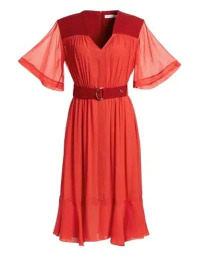 Shop Chloé Silk Mousseline Dress In Sepia Orange