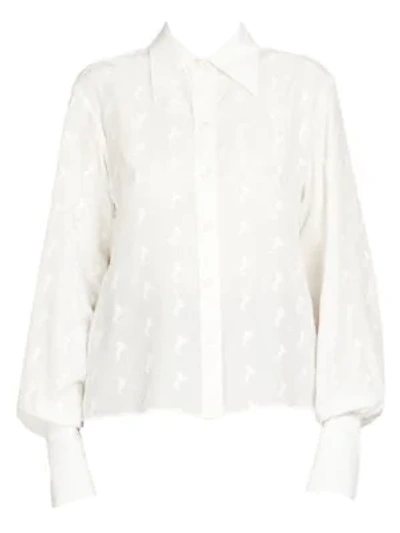Shop Chloé Embroidered Button-down Blouse In Iconic Milk