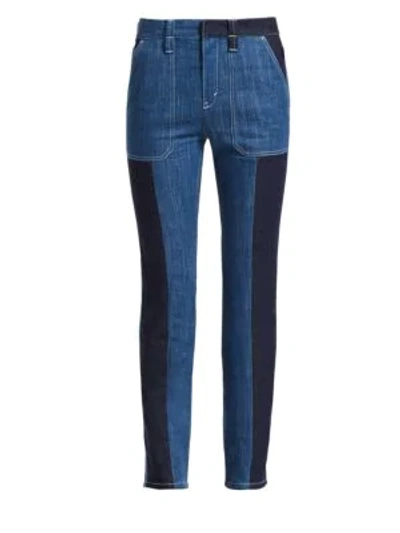 Shop Chloé Bi-color Cotton Denim Trousers In Ultra Marine