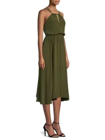 Shop Milly Mykonos Halter Midi Dress In Army Green