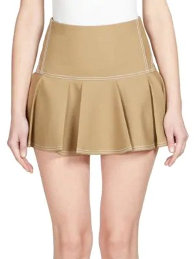 Shop Chloé Silk Pleated Mini Skirt In Amber Olive