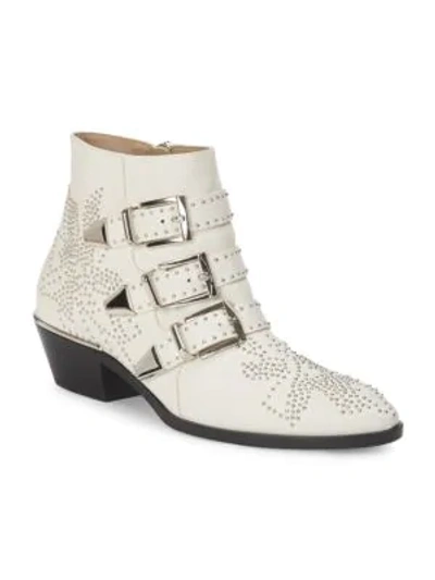 Shop Chloé Susanna Studded Leather Ankle Boots In Cloudy White