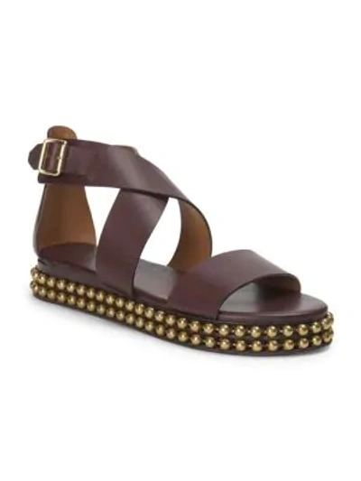 Shop Chloé Sawyer Studded Leather Wrap Gladiator Sandals In Deep Purple