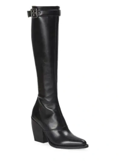 Shop Chloé Rylee Buckle Leather Knee-high Boots In Black