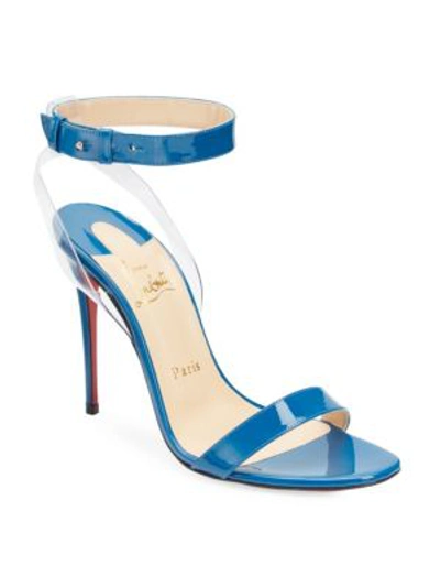 Shop Christian Louboutin Jonatina 100 Patent Leather Sandals In Blue