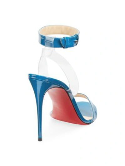 Shop Christian Louboutin Jonatina 100 Patent Leather Sandals In Blue