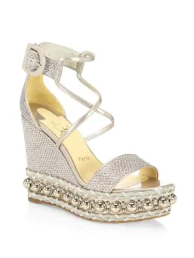 Shop Christian Louboutin Chocazeppa 120 Wedge Sandals In Natural