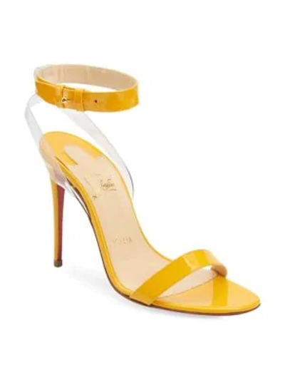 Shop Christian Louboutin Jonatina 100 Patent Leather Sandals In Yellow