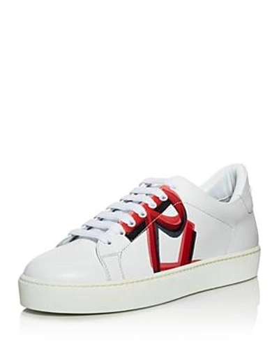 Shop Burberry Women's Westford Leather Graffiti Low Top Lace Up Sneakers In White/red