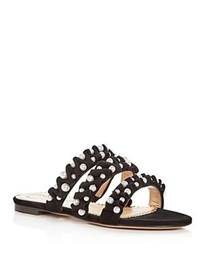 Shop Charlotte Olympia Women's Celina Pearl Embellished Slide Sandals In Black