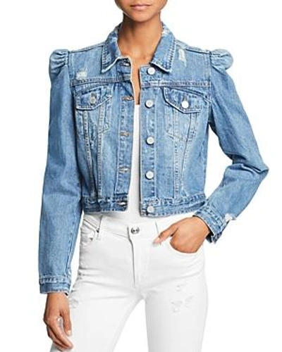 Shop Blanknyc Puff-sleeve Cropped Denim Jacket In Rise Above