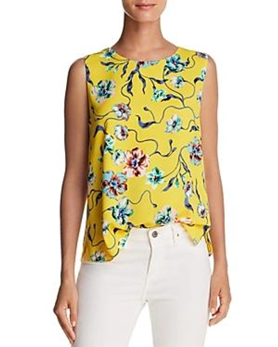 Shop Cooper & Ella Kate Shell Slit Back Floral-print Top In Yellow Peony