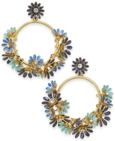 Shop Kate Spade New York 14k Gold-plated Drop Hoop Earrings In Blue Multi