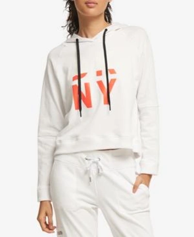 Shop Dkny Sport Cropped Hoodie In White/atomic Red