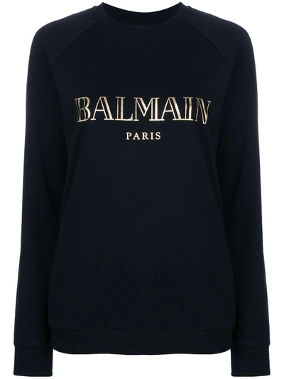 Shop Balmain Metallic Logo Print Sweatshirt