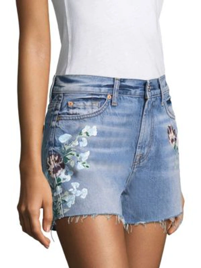 Shop 7 For All Mankind Painted Floral Denim Shorts In Vintage