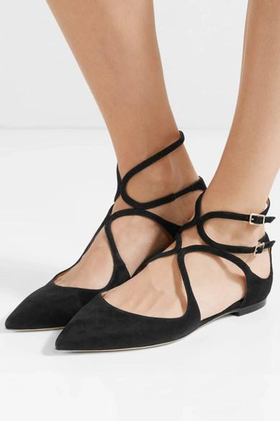 Shop Jimmy Choo Lancer Suede Point-toe Flats In Black