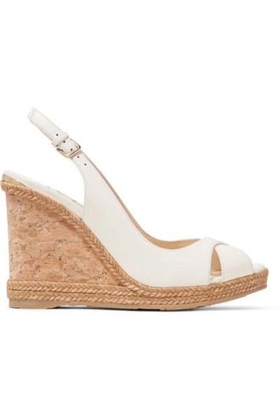 Shop Jimmy Choo Amely 105 Leather Slingback Wedge Sandals In White