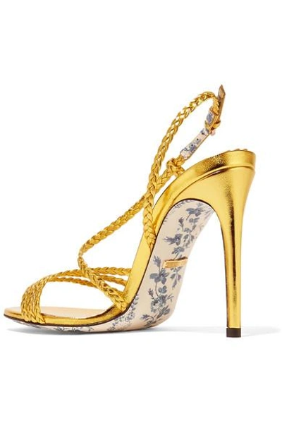 Shop Gucci Braided Metallic Leather Slingback Sandals In Gold