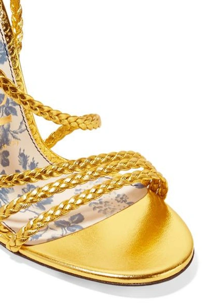 Shop Gucci Braided Metallic Leather Slingback Sandals In Gold